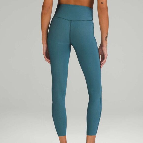 Lululemon Base Pace HR Tight 25" Two-Tone Ribbed Green Jasper/ Blue chill 14 NWT - Picture 3 of 10